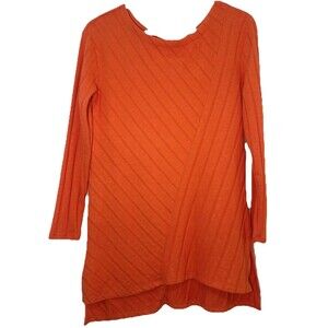Maeve Anthropologie Burnt Orange Ribbed Asymmetrical Long Sleeve Tunic Top S
